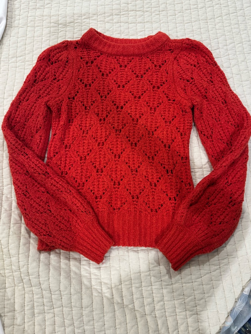 Lilla P Red Openwork Crewneck Sweater